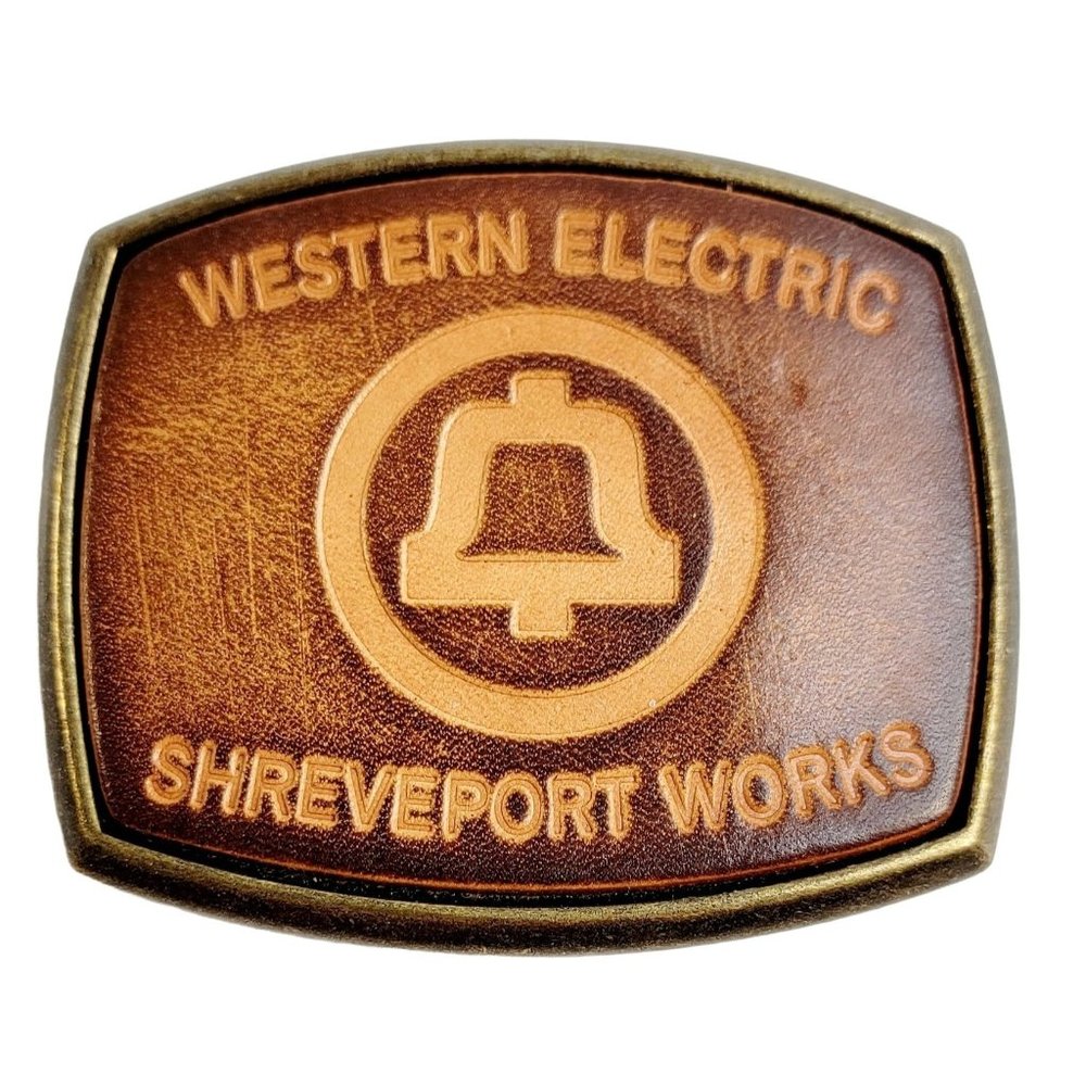 Vintage Western Electric Brass Tooled Leather Belt Buckle Made By Elcid